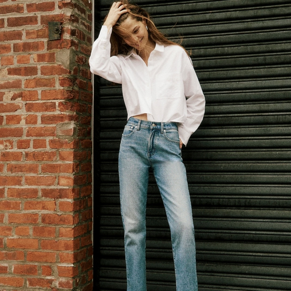 Madewell The Signature Oxford Crop Oversized Shirt, Size Medium,NWT